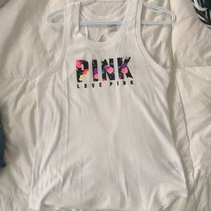 Pink Victoria’s Secret white tank top open back